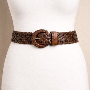 Vintage Braided Brown Leather Women Belt Size XL made in India Boho Western